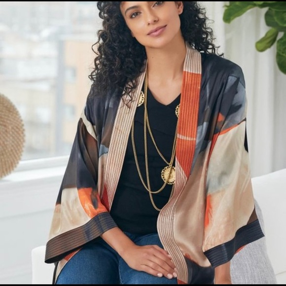 NWT Soft Surroundings Ainsley Abstract Kimono, Copper-S/M - Picture 2 of 8